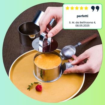 Preview: 6 anelli professionali per dolci e alimenti, Ø 8 cm x altezza 5 cm, incl. sollevatore e pinza, idee artistiche di cucina e pasticceria e presentazioni creative di cibi