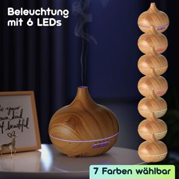 Preview: Aroma-Diffuser in Holzoptik mit LED-Beleuchtung in 7 Farben & Timer