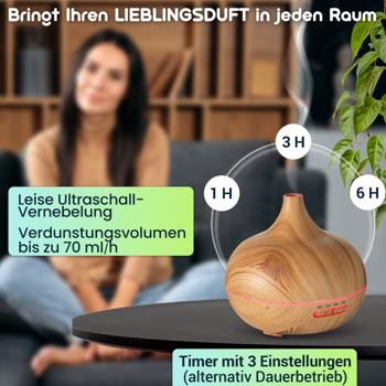 Preview: Aroma-Diffuser in Holzoptik mit LED-Beleuchtung in 7 Farben & Timer