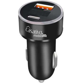 Preview: Car USB charger, digital voltage display, USB-C PD/QC & USB-A, (38 W), car cigarette lighter quick charger