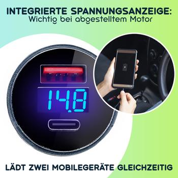 Preview: Kfz-USB-Ladegerät, Digitale Spannungsanzeige, USB-C PD/QC & USB-A, (38 W), Auto Zigarettenanzünder Schnellladegerät