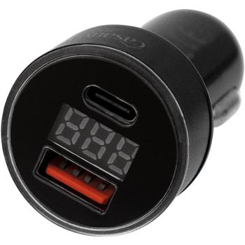 Preview: Car USB charger, digital voltage display, USB-C PD/QC & USB-A, (38 W), car cigarette lighter quick charger