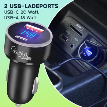 Preview: Kfz-USB-Ladegerät, Digitale Spannungsanzeige, USB-C PD/QC & USB-A, (38 W), Auto Zigarettenanzünder Schnellladegerät