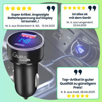 Preview: Kfz-USB-Ladegerät, Digitale Spannungsanzeige, USB-C PD/QC & USB-A, (38 W), Auto Zigarettenanzünder Schnellladegerät