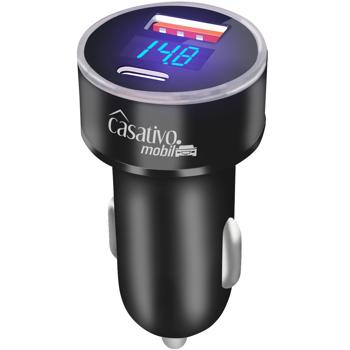 Kfz-USB-Ladegerät, Digitale Spannungsanzeige, USB-C PD/QC & USB-A, (38 W), Auto Zigarettenanzünder Schnellladegerät