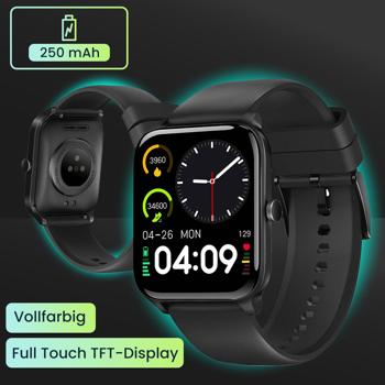 Preview: Fitness SmartWatch, Vollfarbiges Touch Display, schwarz