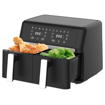 Preview: Friteuse sans huile premium Dual Zone, deux paniers, 2x 4,5 l – air fryer inox/ABS, 11 programmes, écran tactile LED, antiadhésif, 2400 W
