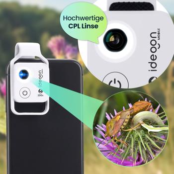 Preview: Mikroskop-Vorsatzlinse für Smartphone/Tablet 200x: Mit 6 LEDs für detailreiche Nahaufnahmen, weiss - Entdecken Sie die Mikro-Welt