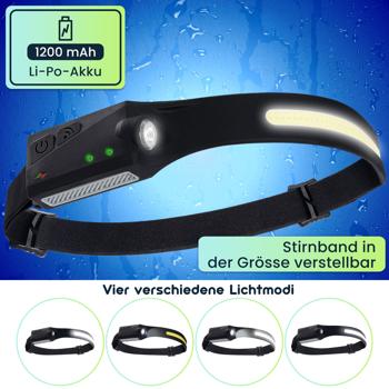 Preview: Superhelle COB-LED Stirnlampe 230° Weitwinkel: Helles 350lm Licht mit Gestensteuerung, Perfekt für Joggen, Wandern & Handwerk – Immer freie Hände