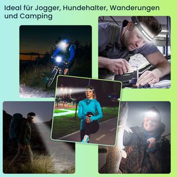 Preview: Superhelle COB-LED Stirnlampe 230° Weitwinkel: Helles 350lm Licht mit Gestensteuerung, Perfekt für Joggen, Wandern & Handwerk – Immer freie Hände