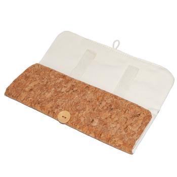 Preview: Faltbares Stifteetui aus Kork und Baumwolle - Umweltfreundlich & aufklappbar für optimalen Überblick - 20x7.1x8cm braun - Für Stifte & Kosmetik