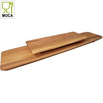 Preview: Sushi Servierbrett Set 2tlg aus Olivenholz - Handgefertigt, mit Füssen & Saftrille - Antibakteriell - Ideal für Sushi, Sashimi - Made in Italy - 13x55/28cm