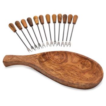 Tapas set: bowl 26 cm + snack and olive forks, 13 pieces