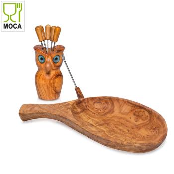 Preview: Tapas set owl: bowl 26 cm + owl with snack & olive forks 8 pieces