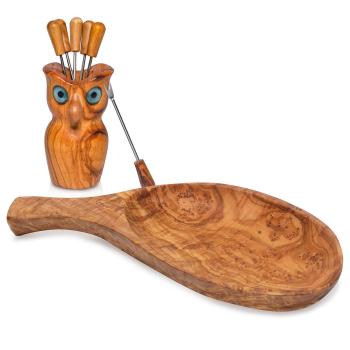 Tapas set owl: bowl 26 cm + owl with snack & olive forks 8 pieces