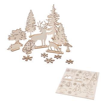 Preview: Lot de 2 décorations 3D en bois naturel pour puzzle, sapin et bonhomme de neige