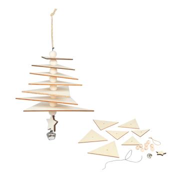Preview: 2-piece set of 3D craft decorations made from natural wood: Christmas tree, star, triangle