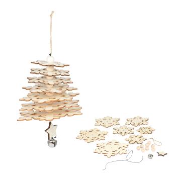 Preview: 2-piece set of 3D craft decorations made from natural wood: Christmas tree, star, triangle