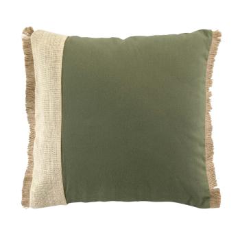 Preview: 2er-Set Dekokissen mit Fransen aus Baumwolle & Jute – Grün-Beige-Braun 40x40cm – Sofa Sessel Bett Bank Deko – Weiche Füllung – Gemütlich