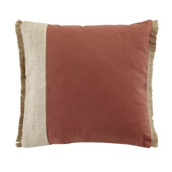 Preview: 2er-Set Kissen Deko aus Jute & Baumwolle - Sofakissen mit Fransen für gemütliche Lieblingsplätze - Beige-Rostrot-Braun, 40x40cm