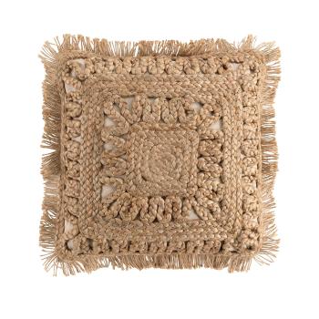 Preview: 2er-Set Kissenhüllen Jute/Baumwolle - Natürlicher Ethno-Stil, braun, 45x45cm - Für Sofa, Bett, Sessel & Outdoor - Mit Fransen - Langlebig & dekorativ
