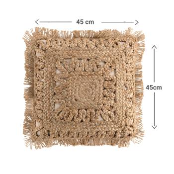 Preview: 2er-Set Kissenhüllen Jute/Baumwolle - Natürlicher Ethno-Stil, braun, 45x45cm - Für Sofa, Bett, Sessel & Outdoor - Mit Fransen - Langlebig & dekorativ