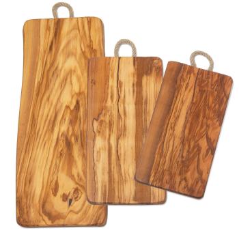 Rectangular 100% olive wood board with cord, set of 3
