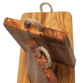 Preview: Rectangular 100% olive wood board with cord, set of 3