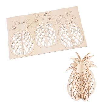 Preview: 3er-Set 3D-Puzzle aus Naturholz - Kreative Bastelarbeit für Jung & Alt - Blatt Ananas Kaktus Motiv - 29,5x17,5cm - Ideal als Dekoration & Geschenk