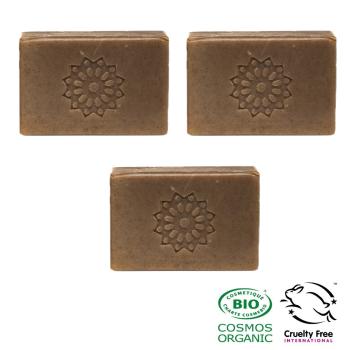 Preview: 3er-Set Luxuriöse Bernstein-Seife mit Arganöl - Orientalisches Ornament, 100g - Vegane Hautpflege - Handgemacht in Frankreich, kaltverseift