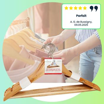 Preview: 8 cintres en bois peu encombrants avec encoche pour jupe et barrette pour pantalon, crochet rotatif, fonction 3 en 1 - cintre, encoche pour jupe, barrette pour pantalon