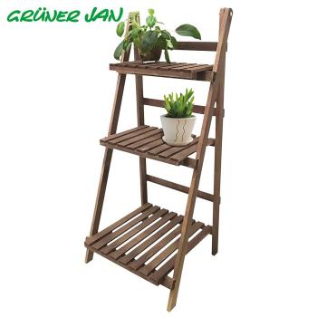 Preview: Pflanzentreppe aus Tannenholz - 3 Ebenen, klappbar, für Innen & Aussen - 45x39x99cm, braun - Ideal für Pflanzen, Deko, Kräuter