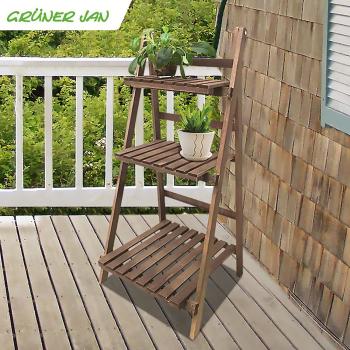 Preview: Pflanzentreppe aus Tannenholz - 3 Ebenen, klappbar, für Innen & Aussen - 45x39x99cm, braun - Ideal für Pflanzen, Deko, Kräuter