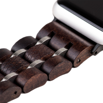 Preview: Wooden strap for Apple Watch made of ebony, dark brown, with stainless steel.
