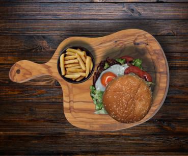 Preview: Olivenholz Steak-Brett mit Saftrille - Tranchier- & Schneidebrett für Fleisch, Obst & Gemüse - Handgefertigt, 40x24cm, Unikat, aus Italien