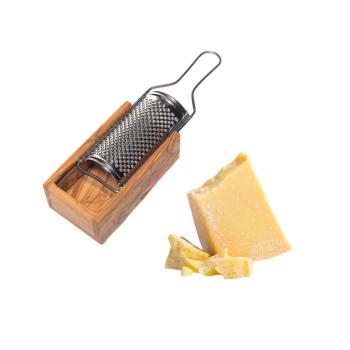 Preview: Käsereibe Olivenholz - Parmesanreibe mit Servierfach, 24,5 cm, für Käse, Nüsse & Brot - Handgefertigt, schnittfest, Italien