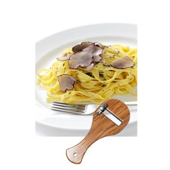 Preview: Olivenholz Trüffelreibe - Trüffelhobel mit verstellbarer Stahlklinge & Wellenschliff - für Trüffel, Parmesan, Gemüse - 20x9cm - Handgefertigt, Made in Italy