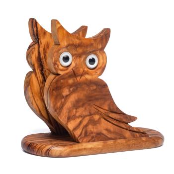 Preview: Set gufo, con 6 forchette da snack + porta tovaglioli, legno d’oliva, 8 pezzi