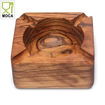 Preview: Olivenholz Aschenbecher 9x9x4cm - Rustikales Unikat mit natürlicher Maserung für Innen & Aussen - Handgefertigt in Italien, MOCA-zertifiziert, geölt