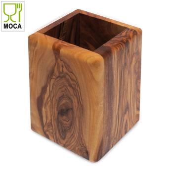 Preview: Pot à crayons 100% bois d’olivier, rectangulaire, 9 x 13 cm, bords arrondis