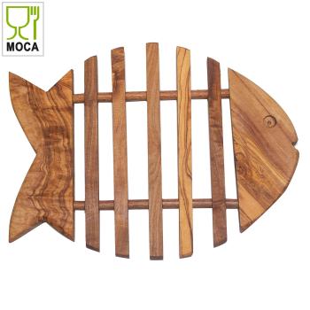 Preview: Olivenholz Untersetzer Fischform - Topfuntersetzer & Servierplatte handgefertigt aus Italien - 28x20x1,8cm - MOCA-zertifiziert, einzigartige Maserung