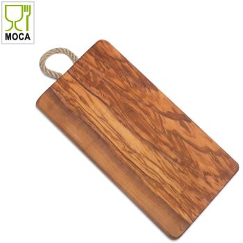 Preview: Planche rectangulaire 100% bois d’olivier avec corde, 24 x 13 x 1,8 cm
