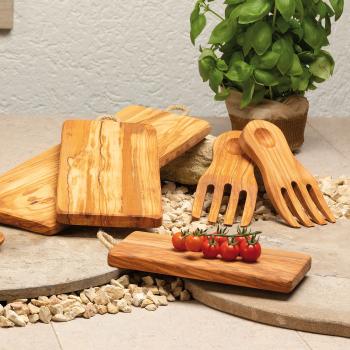 Preview: Planche rectangulaire 100% bois d’olivier avec corde, 24 x 13 x 1,8 cm