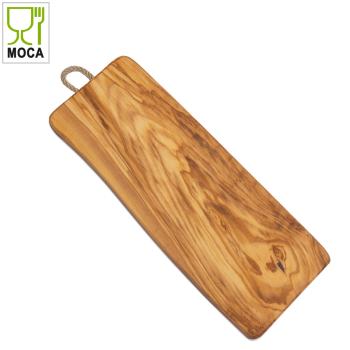 Preview: Rectangular board 100% olive wood with cord, 42 x 13 x1,8 cm