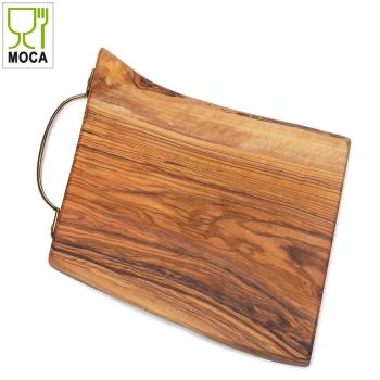 Preview: Olive wood board with brass handle, apéro board, 22 x 15 x 2.4 cm