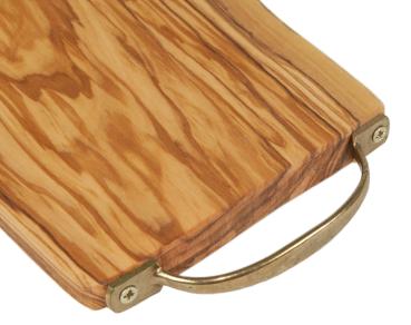 Preview: Olive wood board with brass handle, butter board, 30 x 16 x 2.4 cm