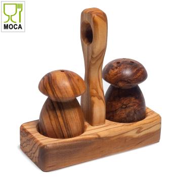 Preview: Agitatore per sale e pepe, a forma di fungo, 13 x 10 cm, legno d’ulivo