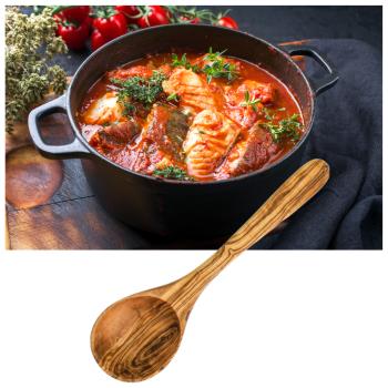 Preview: Mestolo da zuppa in legno d‘ulivo fatto a mano, lungo 35 cm - Design rustico per un tocco mediterraneo in cucina e in tavola