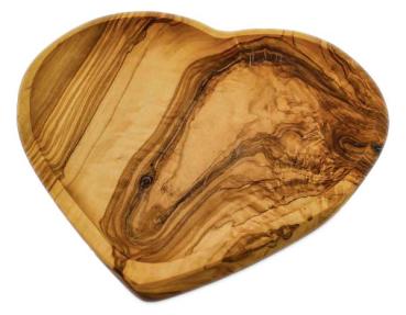 Preview: Heart shaped bowl, olive wood, beautiful wood pattern, 20 x 21x 2,5cm Preview: Heart shaped bowl, olive wood, beautiful wood pattern, 20 x 21x 2,5cm