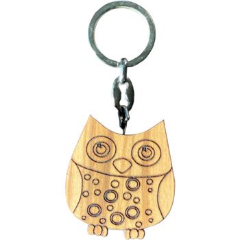 Owl keychain, olive wood, brown, 5 x 5 cm